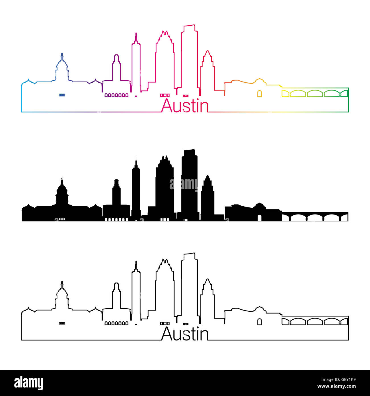 Austin skyline style linéaire avec rainbow en fichier vectoriel éditable Banque D'Images