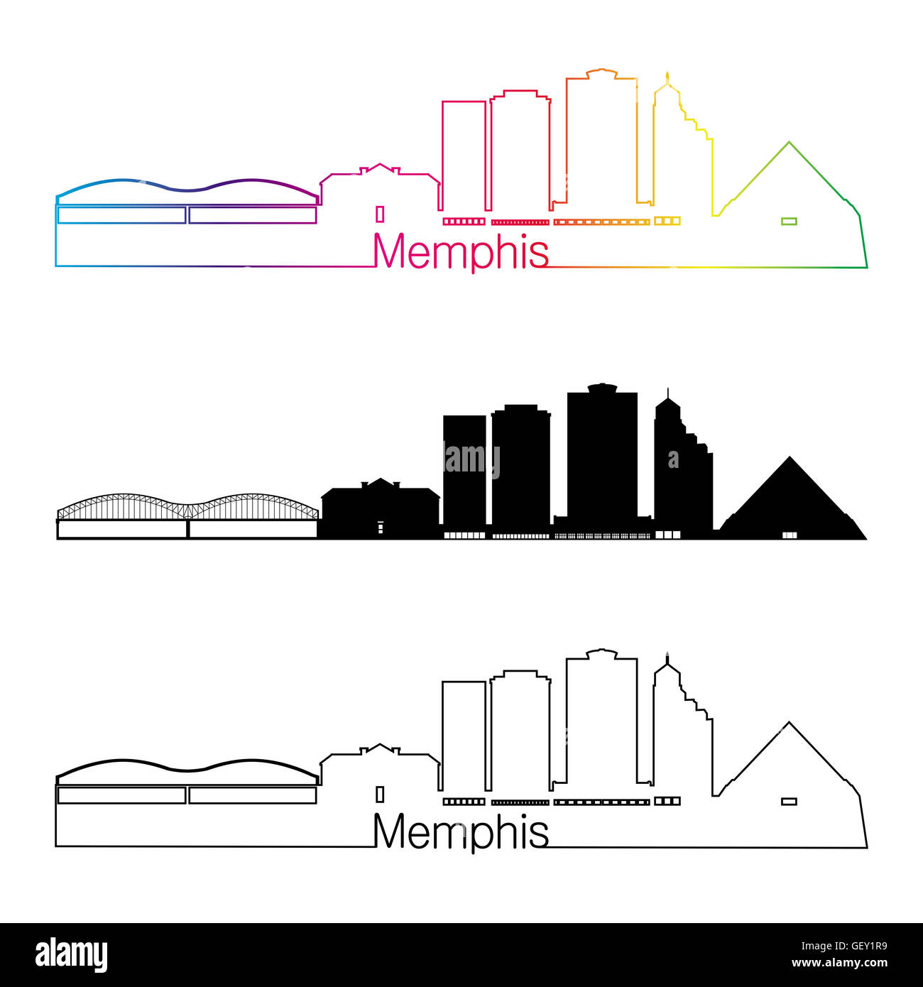 Memphis skyline style linéaire avec rainbow en fichier vectoriel éditable Banque D'Images
