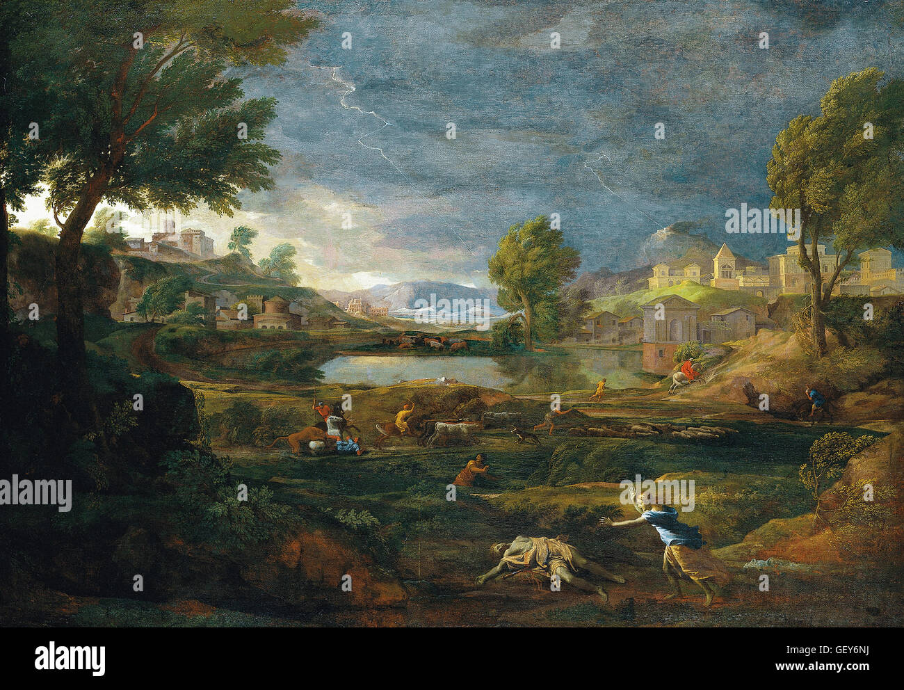 Nicolas Poussin - Paysage pendant un orage avec Pyramus et thisbe Banque D'Images