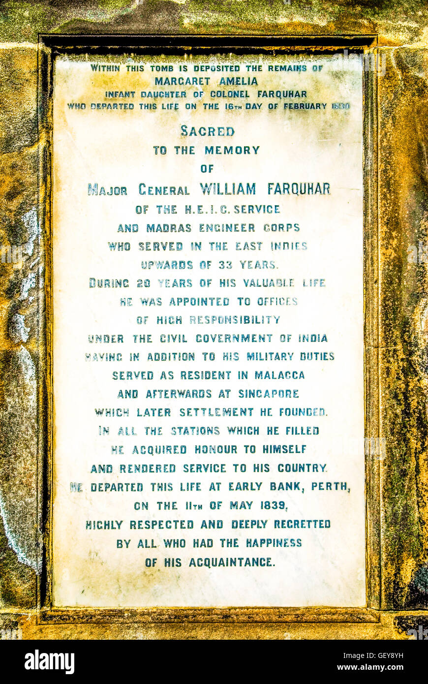 Tombe de William Farquhar au cimetière de Greyfriars, Perth, Perthshire, en Écosse. Farquhar a été un pionnier colonist en Asie. Banque D'Images