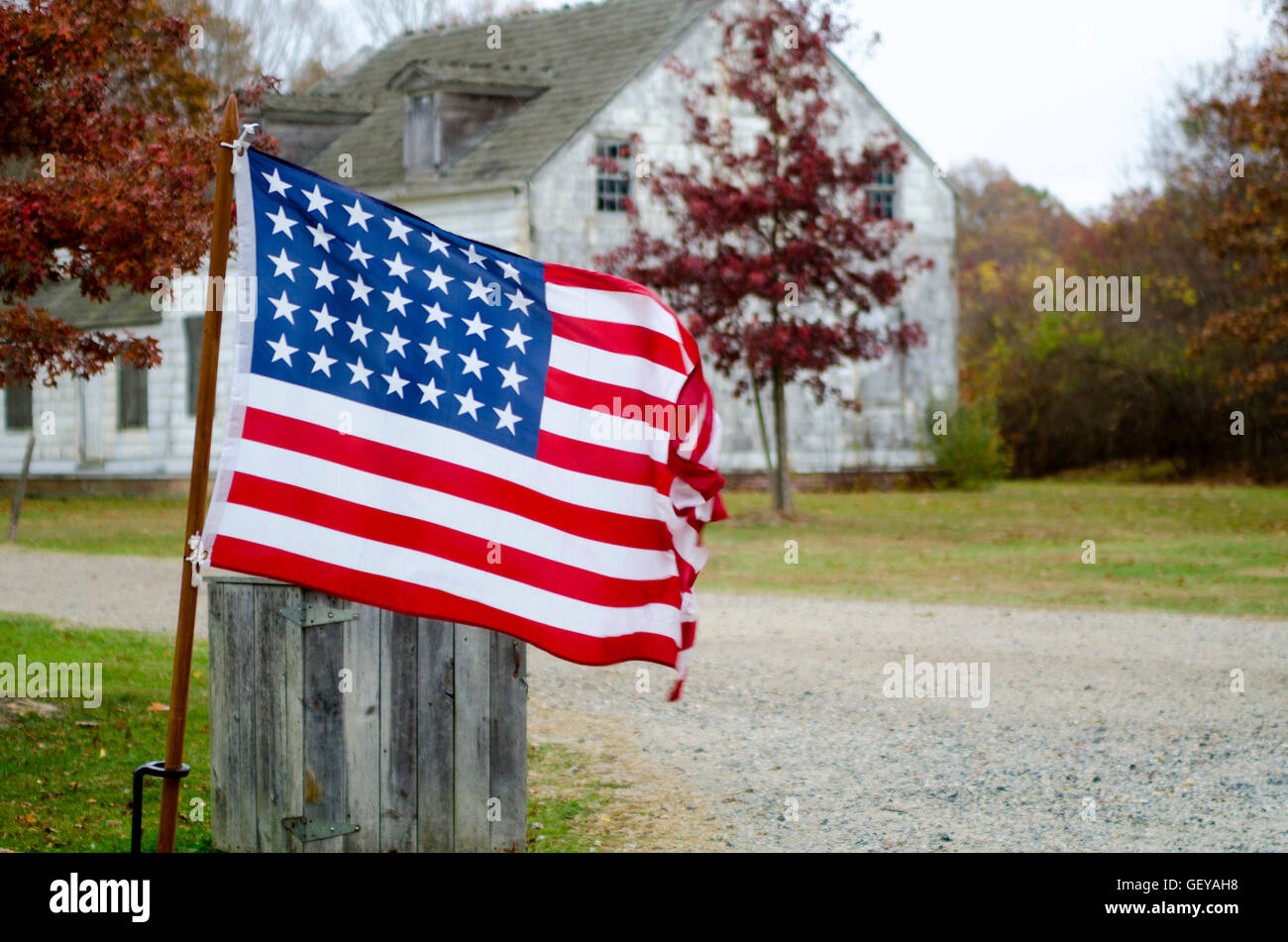 35 star drapeau américain à Old Bethpage Village Restauration, NY Banque D'Images