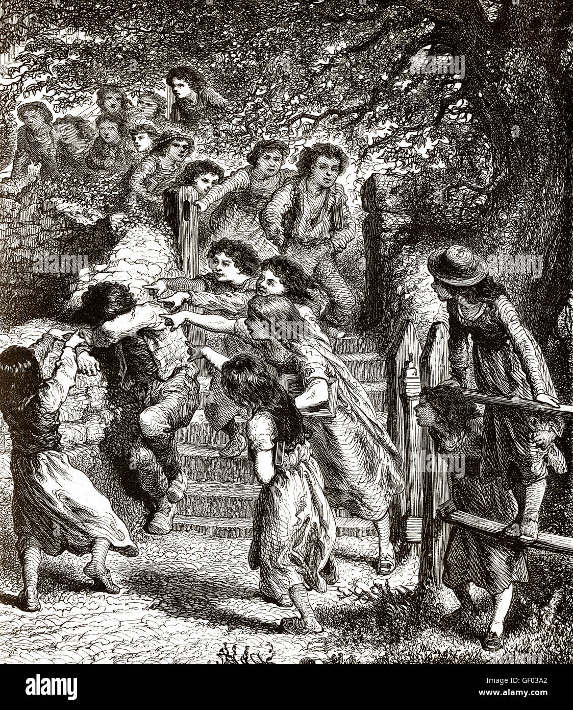 L'intimidation Les enfants d'un individu par un groupe, 19e siècle Banque D'Images