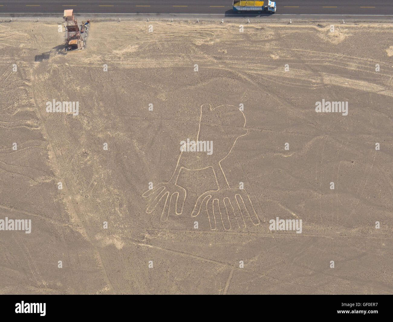 Les mains, l'une des lignes de Nazca vu de l'avion. Banque D'Images