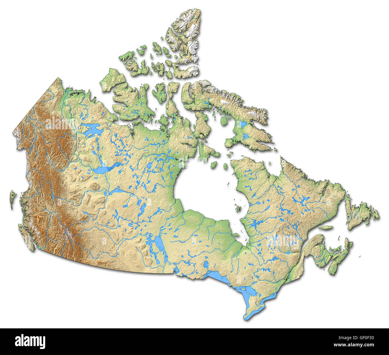 Carte du relief du Canada avec relief ombré Photo Stock - Alamy