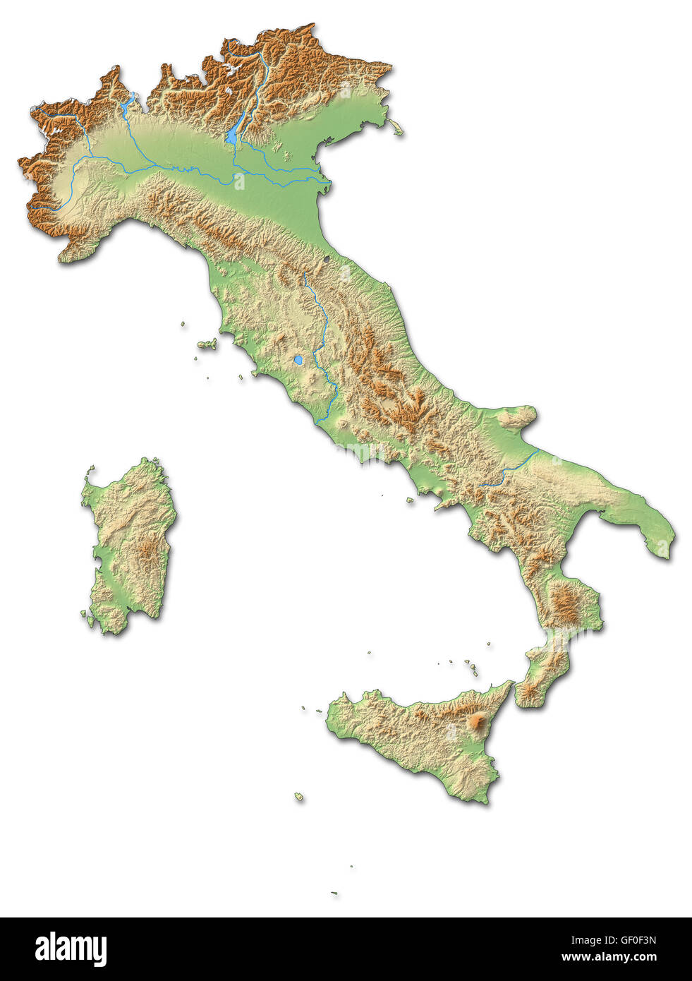 Carte du relief de l'Italie avec relief ombré. Banque D'Images