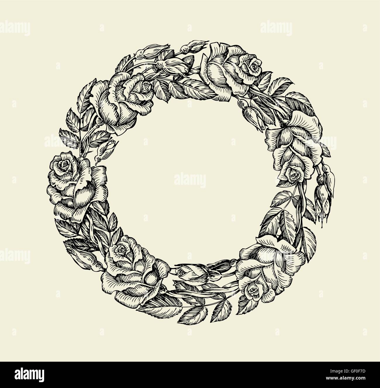 Des fleurs. Croquis dessinés à la main, rose, roses, châssis, motif floral. Vector illustration Illustration de Vecteur