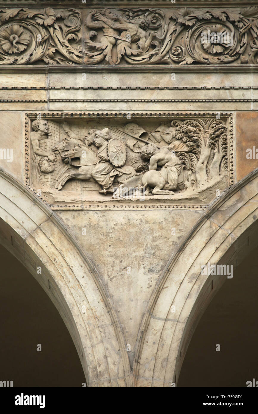 Siège de Vienne par l'Empire Ottoman en 1529. L'allégement de la Renaissance sur le Palais d'été de la Reine Anna dans le jardin royal du Château de Prague à Prague, République tchèque. Banque D'Images