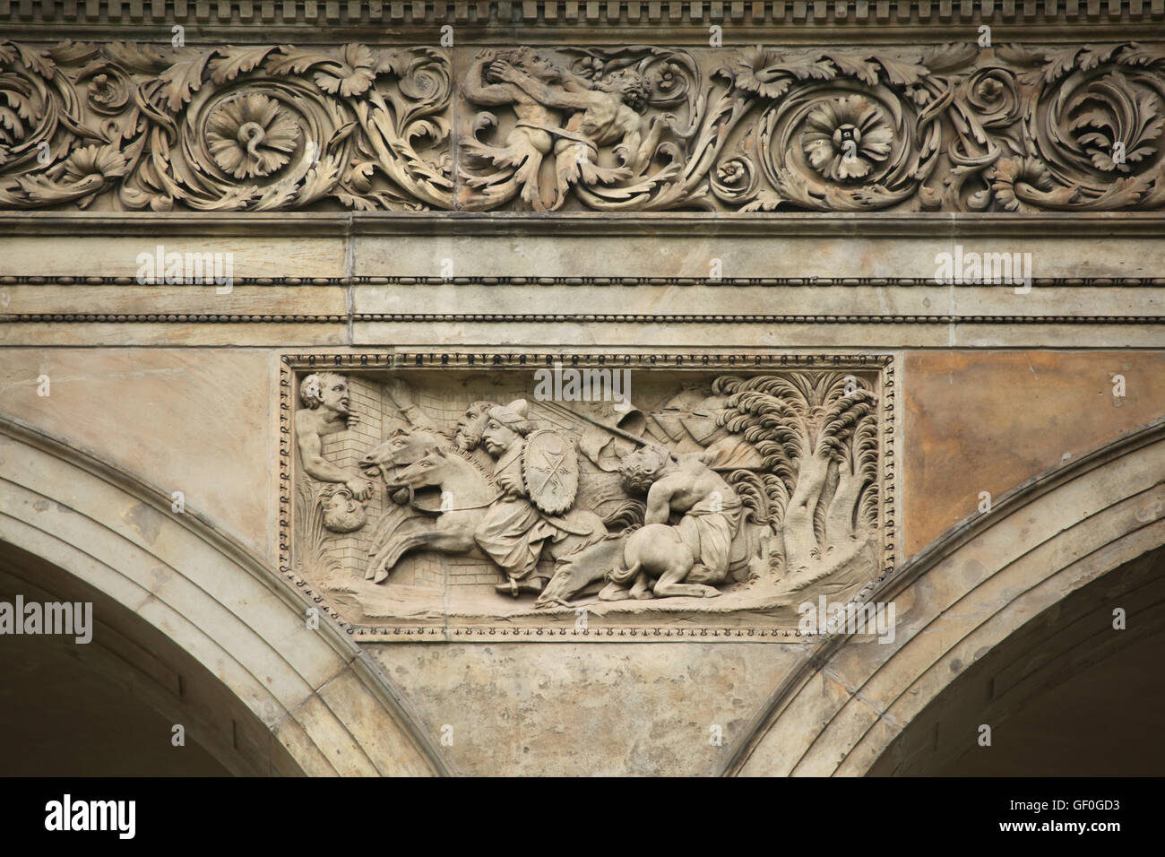 Siège de Vienne par l'Empire Ottoman en 1529. L'allégement de la Renaissance sur le Palais d'été de la Reine Anna dans le jardin royal du Château de Prague à Prague, République tchèque. Banque D'Images