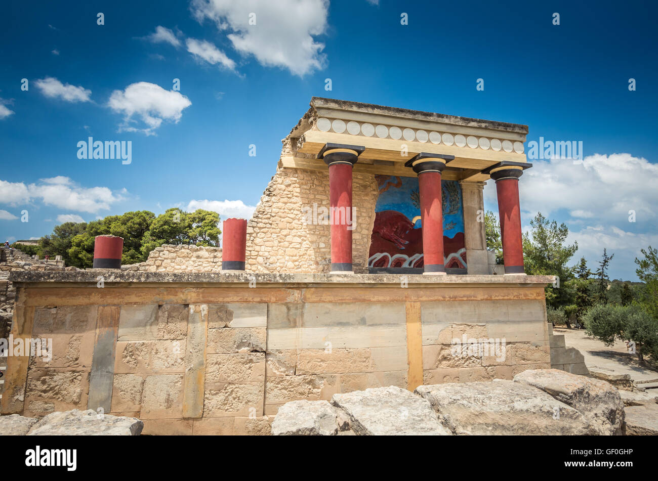 Palais de Knossos, Crète, Grèce. Détail d'anciennes ruines du célèbre palais minoen de Knosos. Banque D'Images