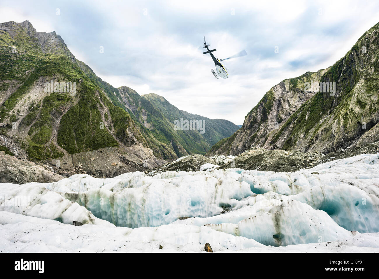 Hélicoptère sur glacier Franz Josef, Nouvelle-Zélande Banque D'Images