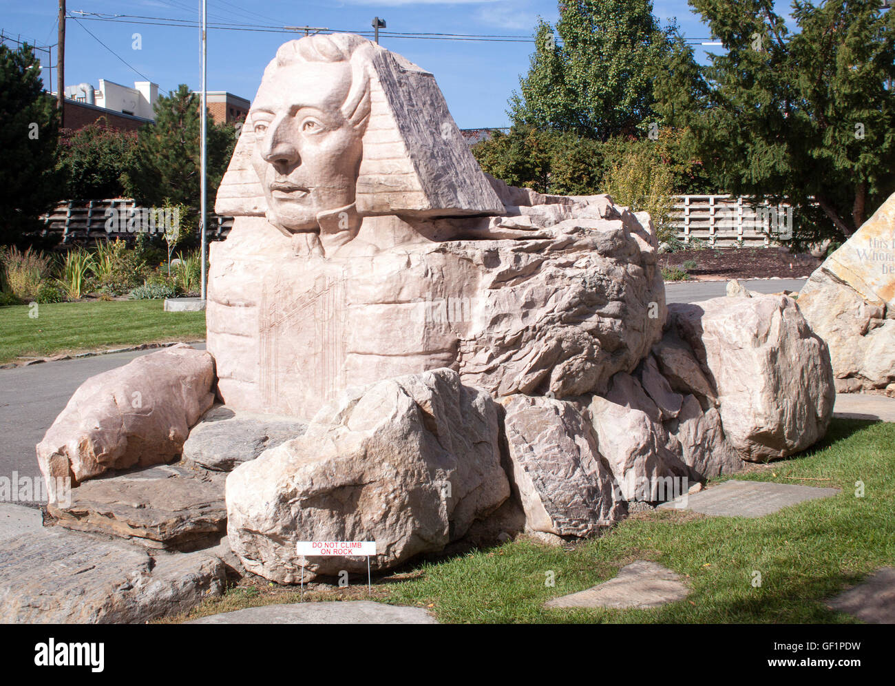 Sphinx de mormon Joseph Smith à Guilgal Jardin à Salt Lake City Utah Banque D'Images