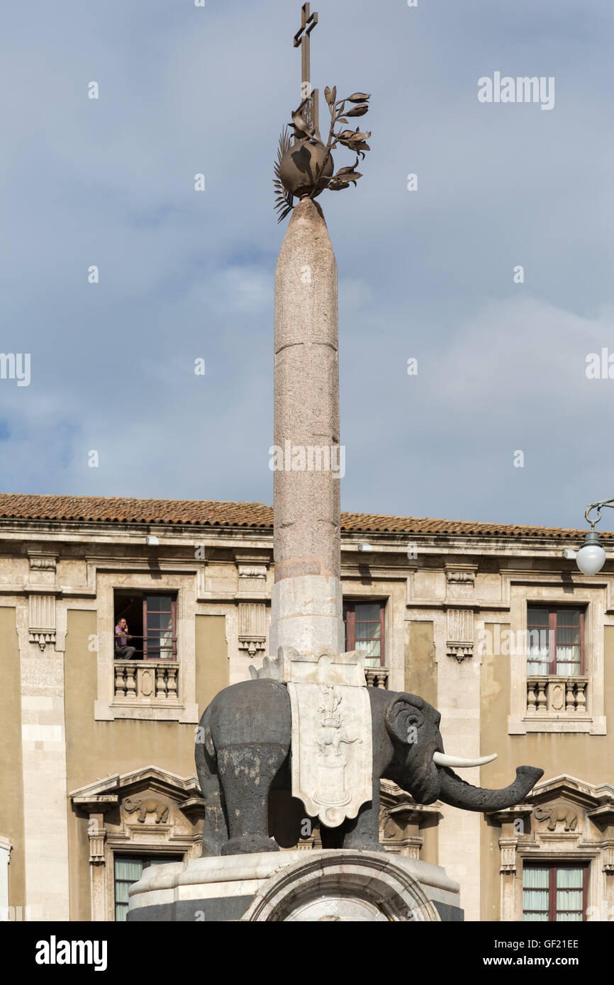 Fontaine des éléphants, Catane, Sicile, Italie Banque D'Images