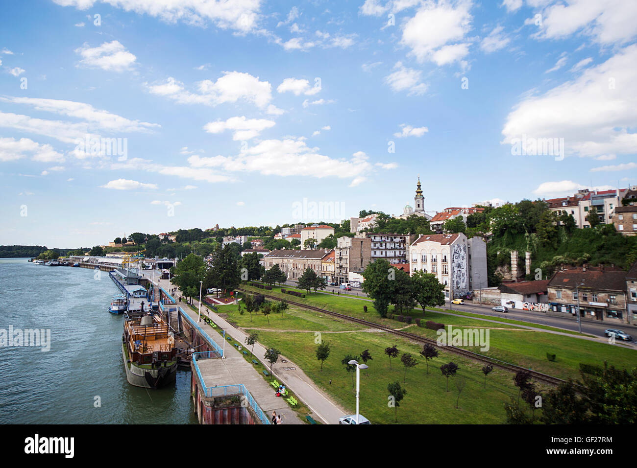 Voir à la rivière Sava à Belgrade, Serbie Banque D'Images