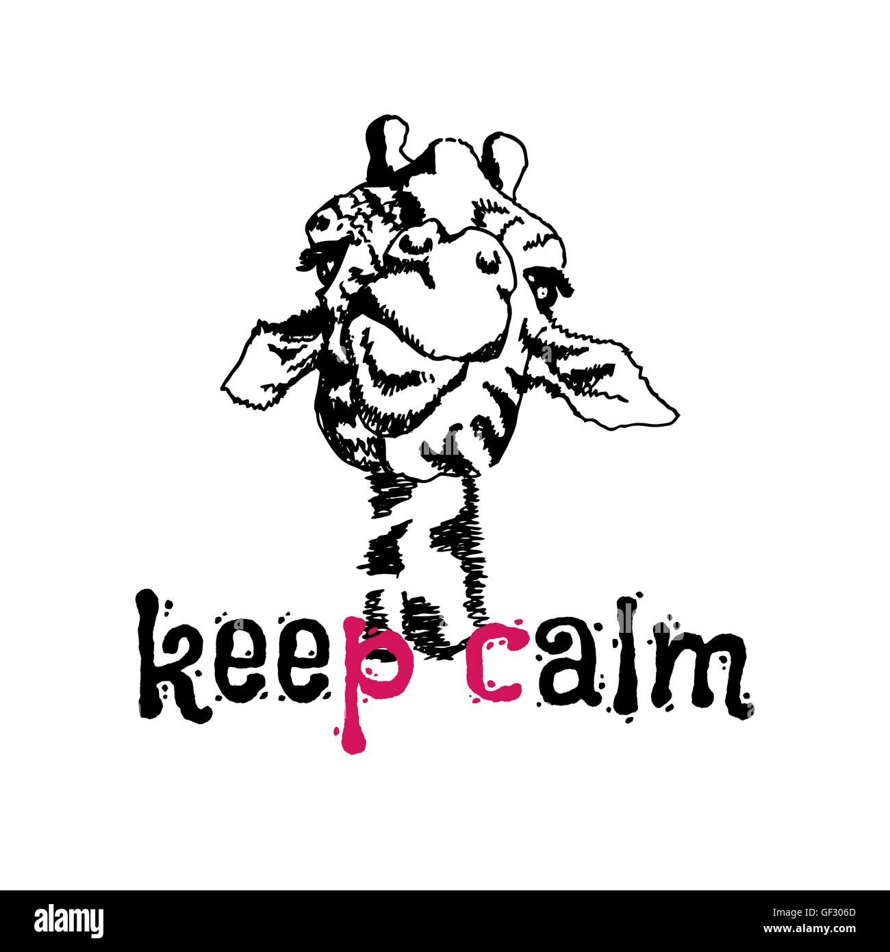 Girafe drôle avec une belle etiquette dans la tendance de la saison. Expression créative lettrage, style de la jeunesse. Doodle croquis dessinés à la main Illustration de Vecteur