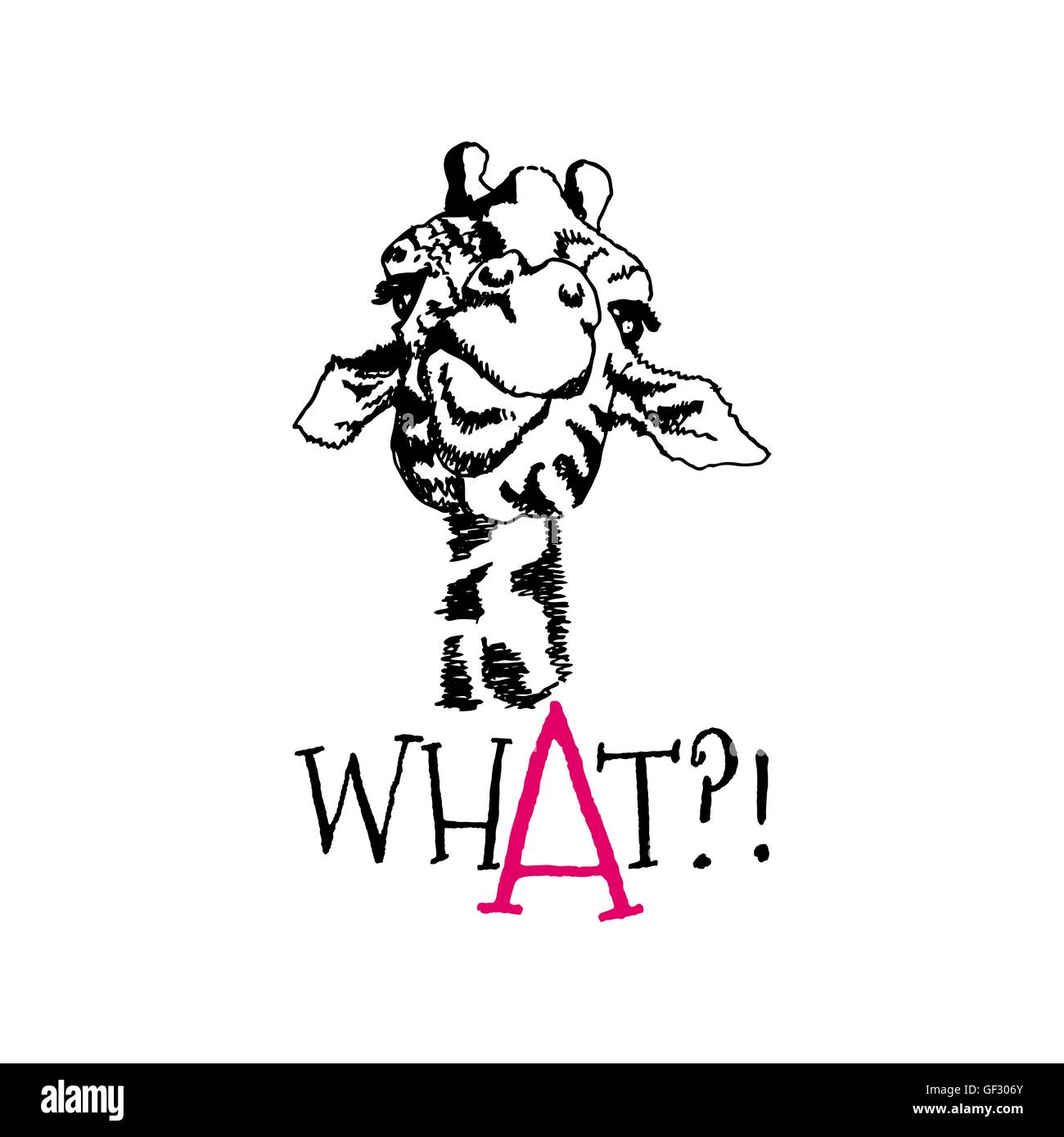 Girafe drôle avec une belle etiquette dans la tendance de la saison. Expression créative lettrage, style de la jeunesse. Doodle croquis dessinés à la main Illustration de Vecteur