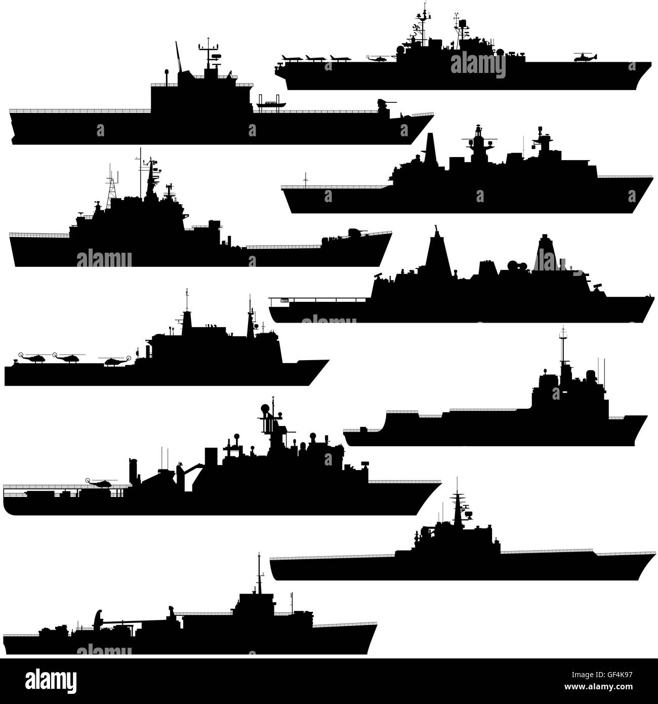 Image de contour navires amphibies. Illustration sur fond blanc. Banque D'Images