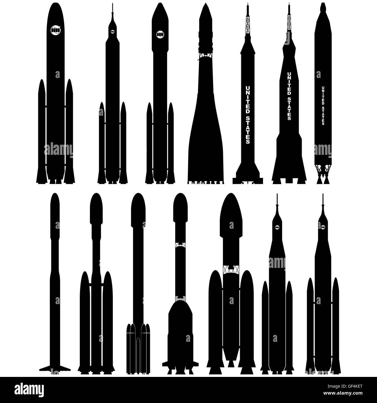 Contours de fusées spatiales. L'illustration sur un fond blanc. Banque D'Images