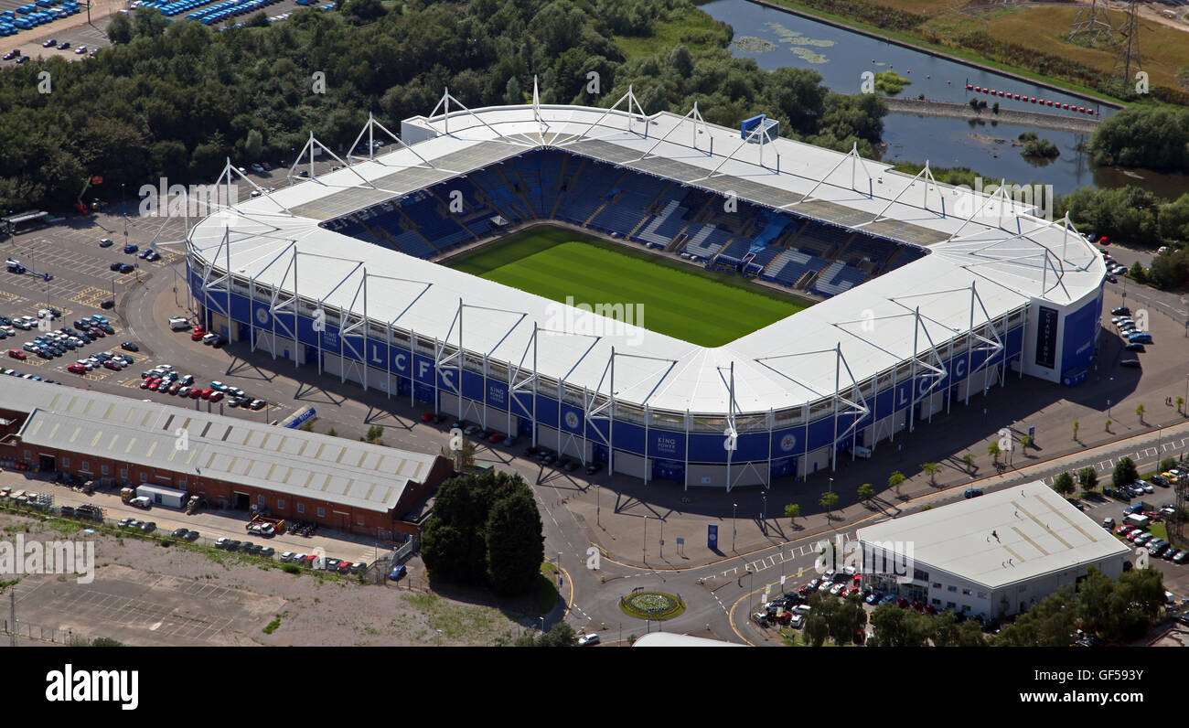 Vue aérienne de la King Power Stadium accueil de Leicester City Football club, UK Banque D'Images