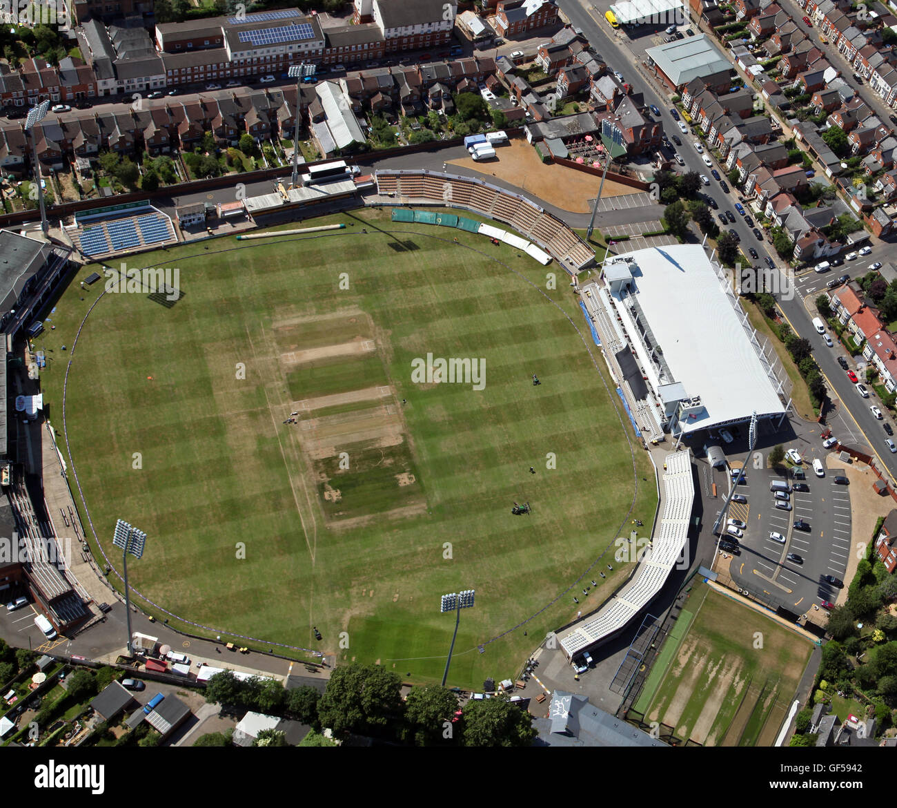 Vue aérienne du terrain, comté de Northamptonshire accueil County Cricket Club, UK Banque D'Images