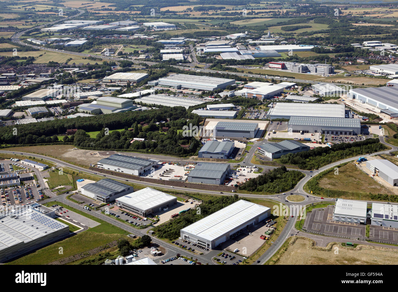 Vue aérienne de l'Normanton Industrial Estates à la sortie 31 de l'autoroute M62, le Yorkshire, UK Banque D'Images
