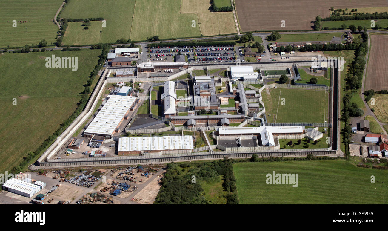 Vue aérienne de la prison de Long Lartin, Worcestershire, Royaume-Uni Banque D'Images