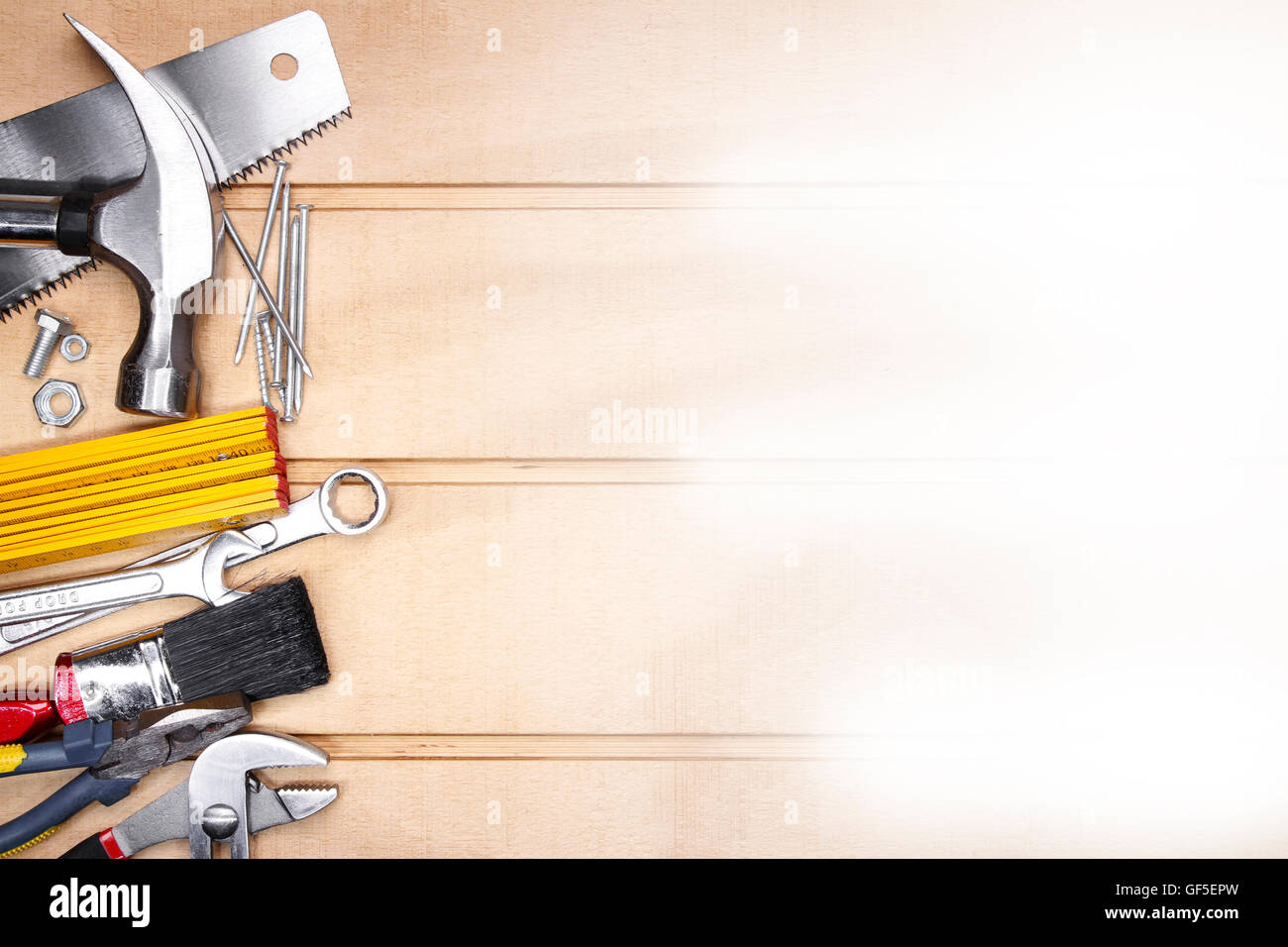 Assortiment d'outils de travail sur bois. Copy space Banque D'Images