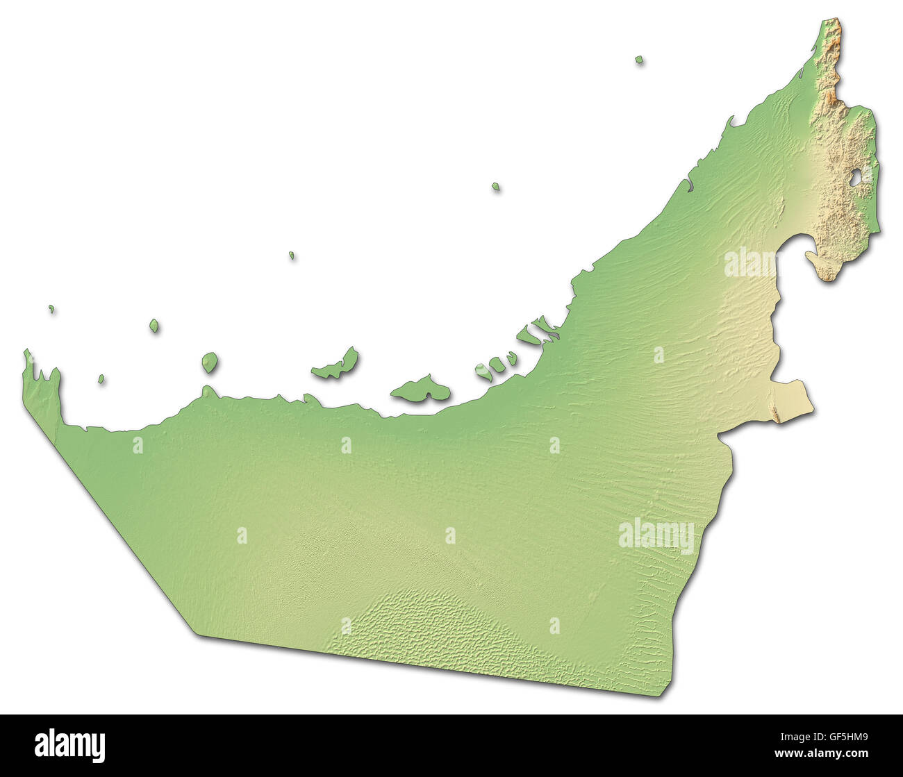 Carte en relief des Emirats Arabes Unis avec relief ombré. Banque D'Images