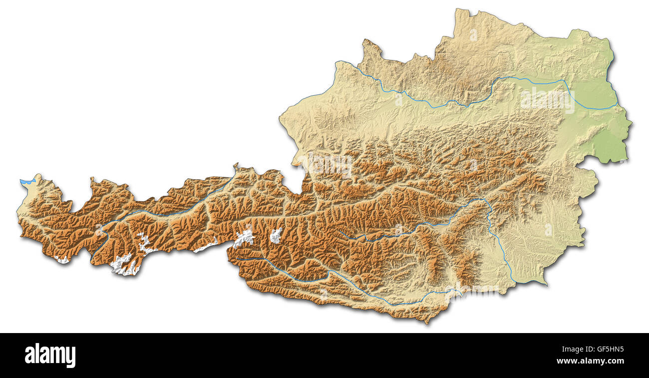 Carte du relief de l'Autriche avec relief ombré. Banque D'Images