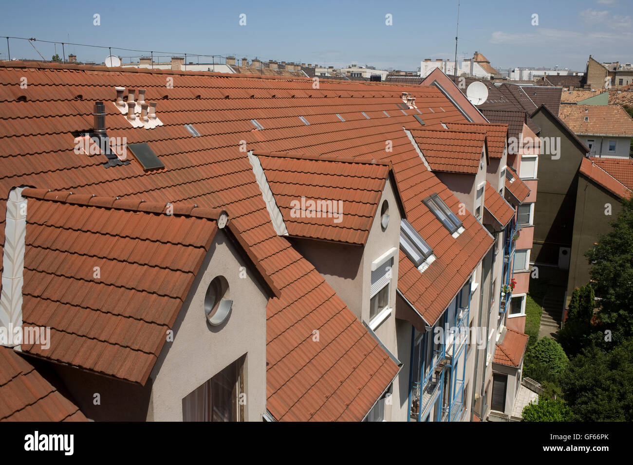 Dans le district d'Abri international IX vu de Leonardo hotel sur Tompa Utca Banque D'Images