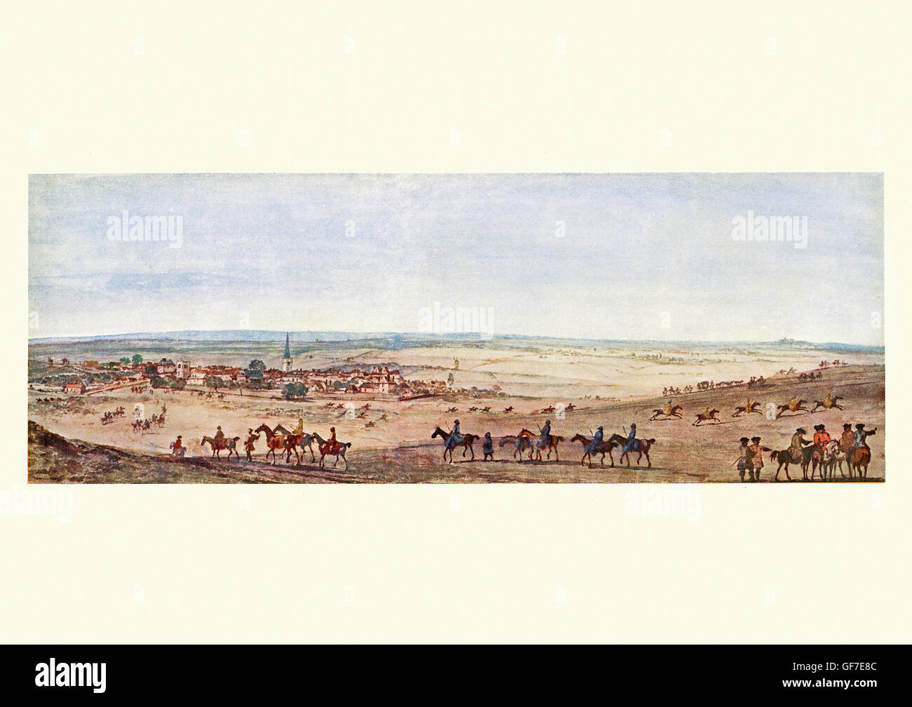 Newmarket Heath, après l'Aquarelle de Peter Tillemans, un peintre flamand, plus connu pour ses travaux sur des sujets sportifs et topographiques. Banque D'Images