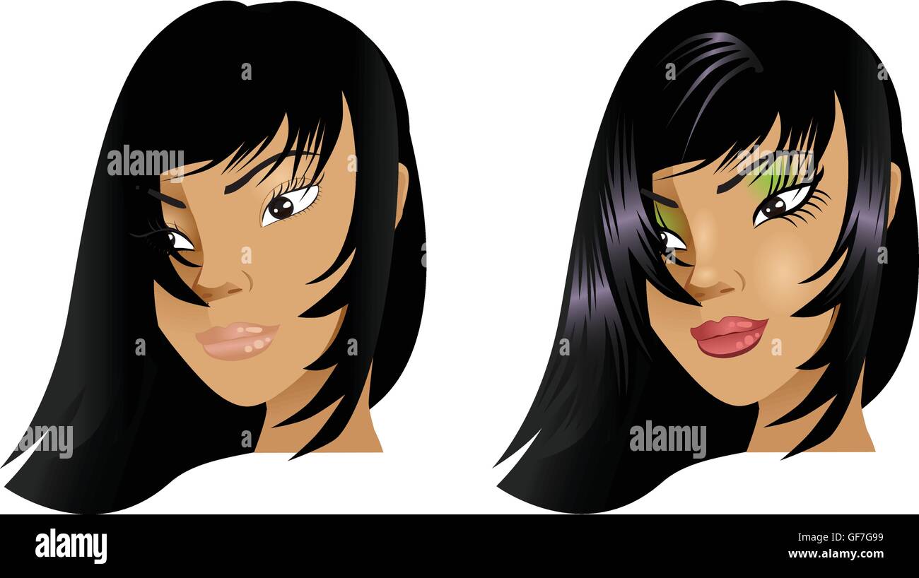 Vector Illustration d'une femme avec peu ou pas de maquillage, coiffage naturel avant et après. Illustration de Vecteur