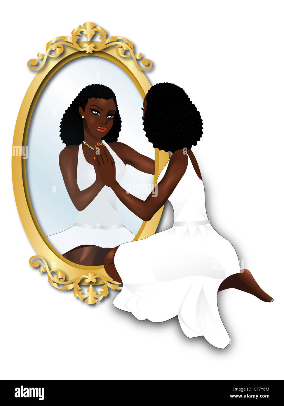 Vector Illustration of a woman voir son reflet avec confiance. Banque D'Images