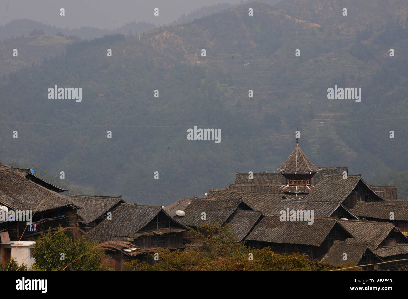 Village de Jitang depuis les collines environnantes Banque D'Images