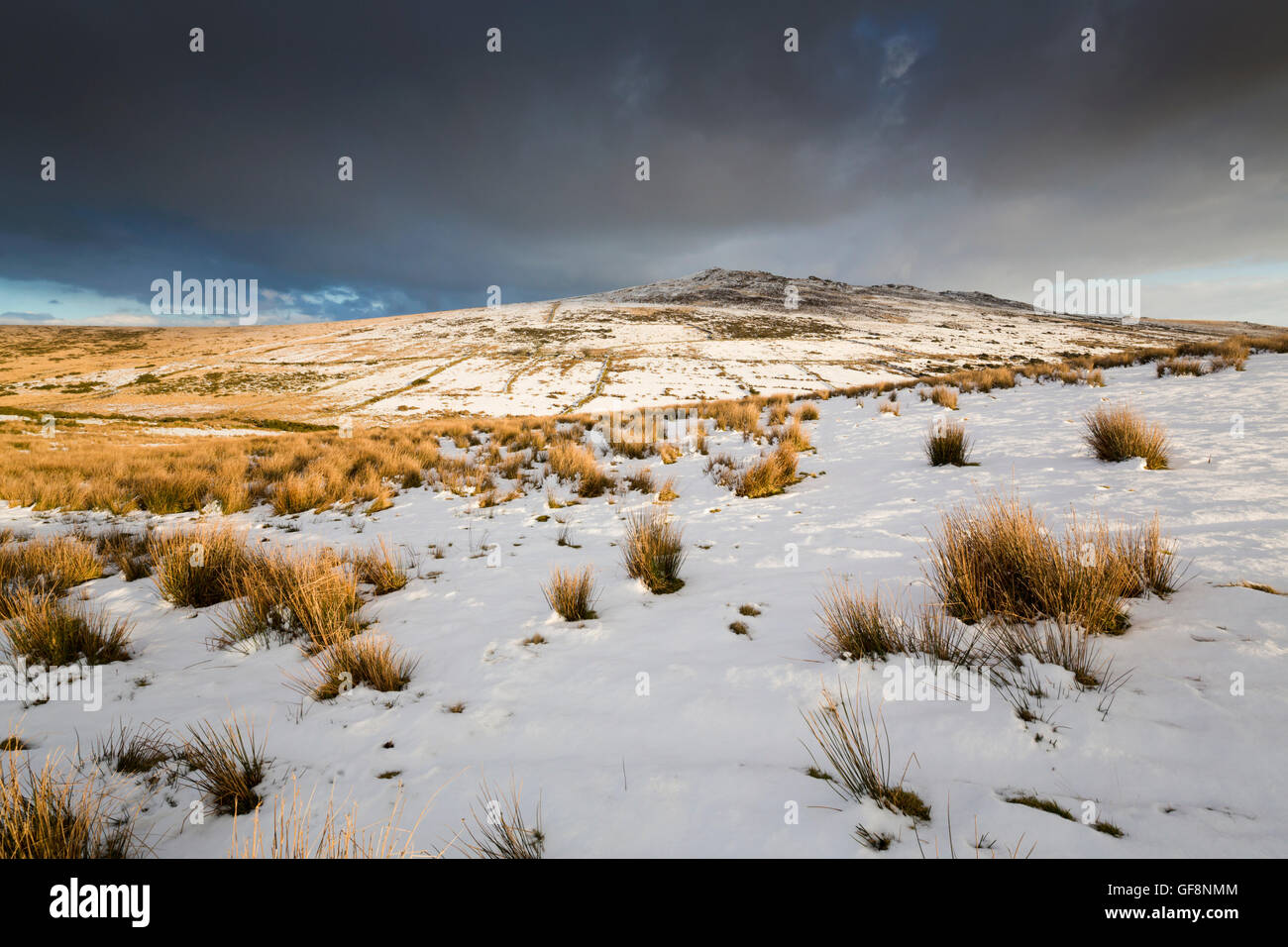 Brown Willy ; la neige ; Bodmin Moor, Cornwall, UK Banque D'Images