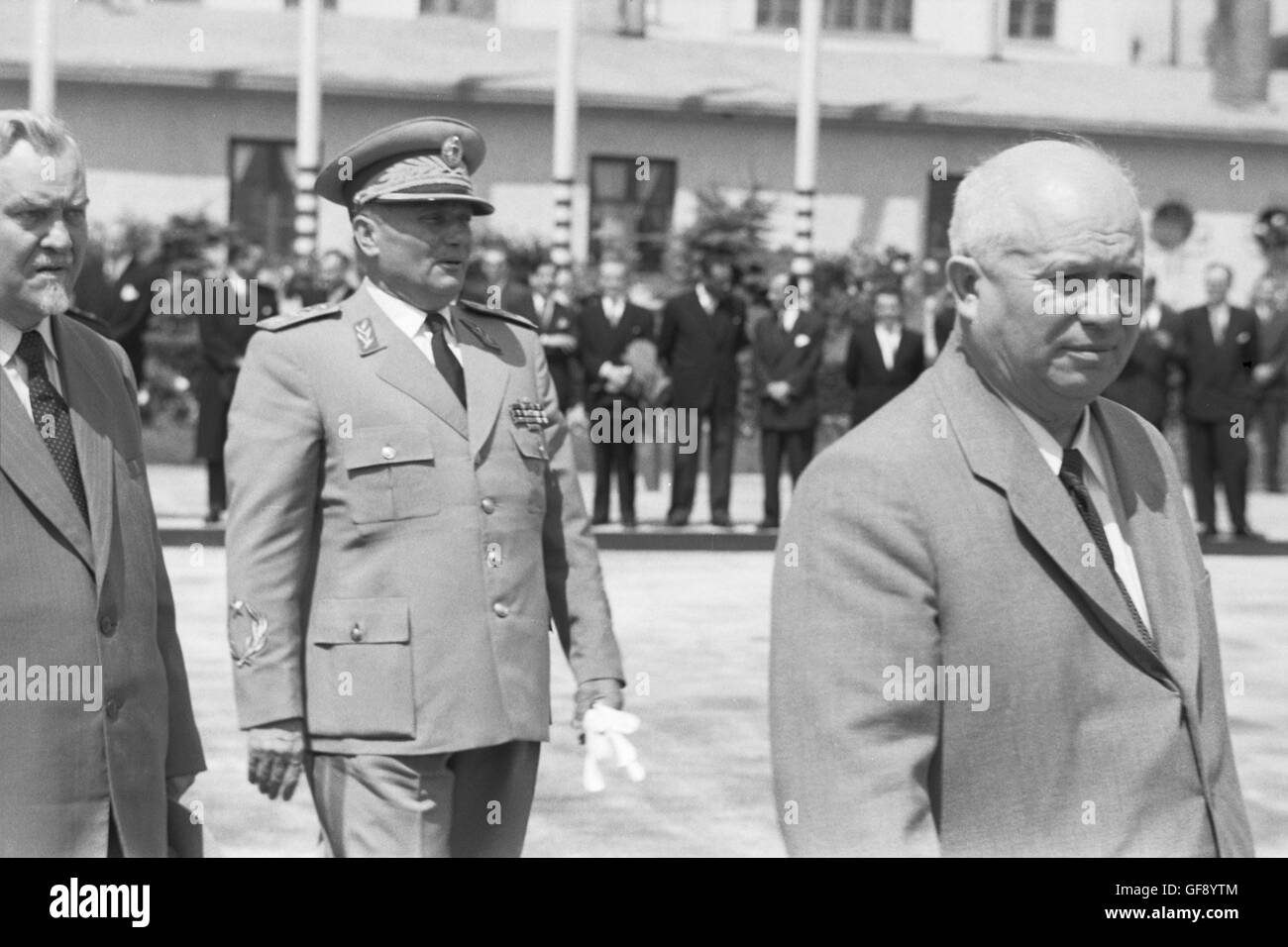 Josip Tito, Nikolaï Boulganine et Nikita Khrouchtchev, Banque D'Images
