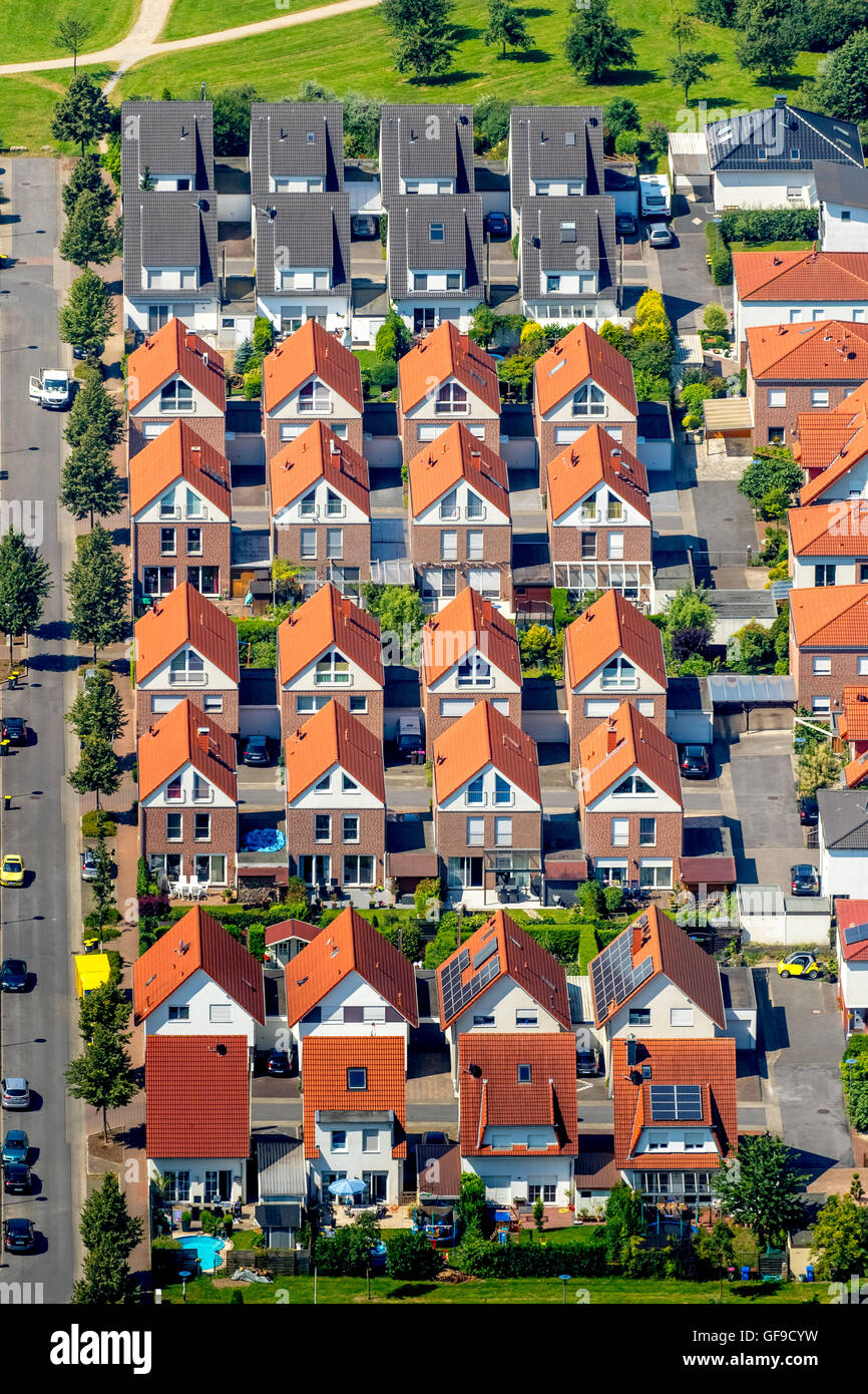 Vue aérienne de la zone de construction Uechtmannstraße Zweckel, maisons individuelles, maisons en rangées, le développement immobilier, l'accession à la propriété, Gladbeck Banque D'Images