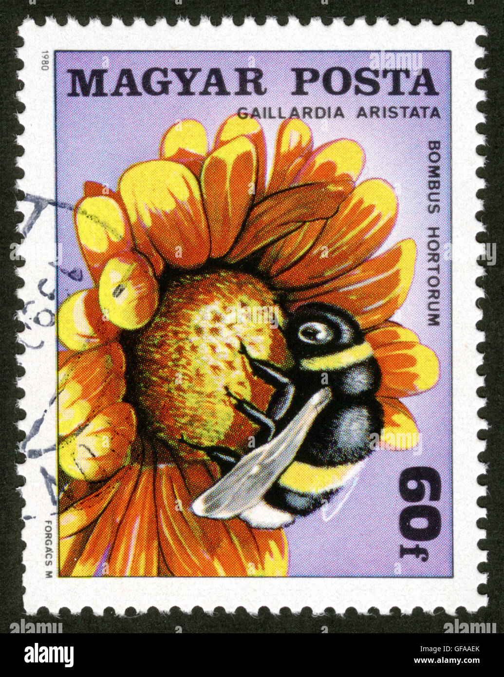 La Hongrie, post mark,stamp, fleurs, bumblebee Banque D'Images