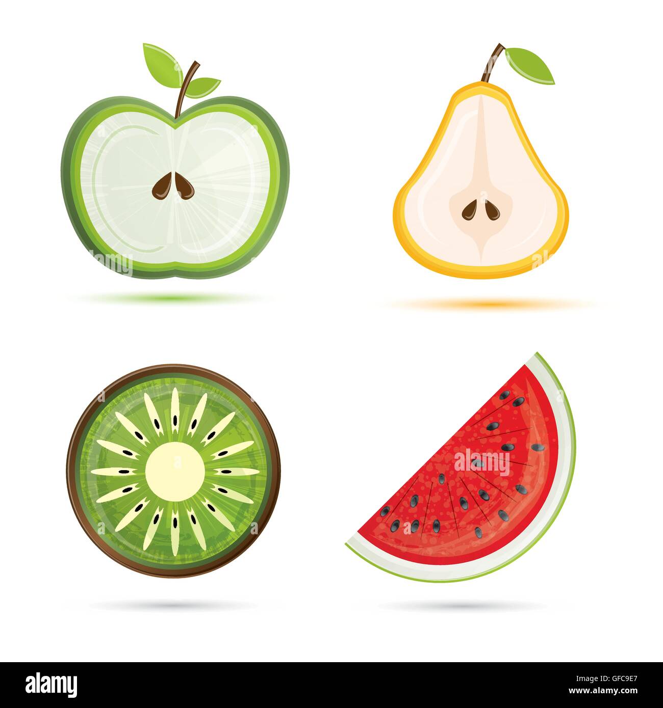 La mise à fruit. Poire, Pomme, kiwi, pastèque. Vector illustration. Fruit isolé sur fond blanc. Illustration de Vecteur
