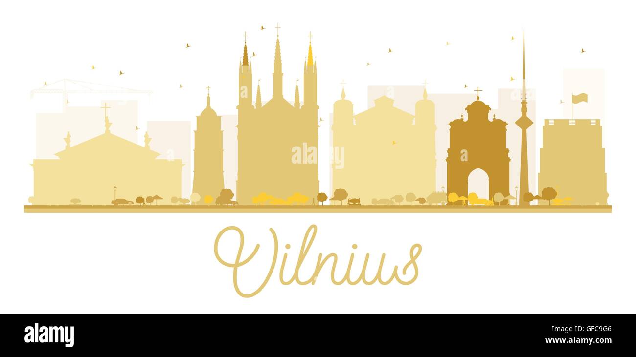 Vilnius City skyline silhouette d'or. Vector illustration. Concept simple pour le tourisme présentation, bannière, un placard Illustration de Vecteur