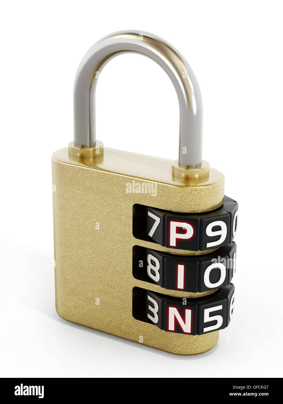 Cadenas de sécurité avec l'axe d'un mot de passe. 3D illustration. Banque D'Images