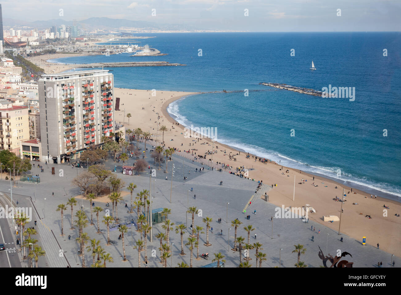 High angle view of sea, Barcelone, Catalogne, image Spaincolor, canon 5DmkII Banque D'Images