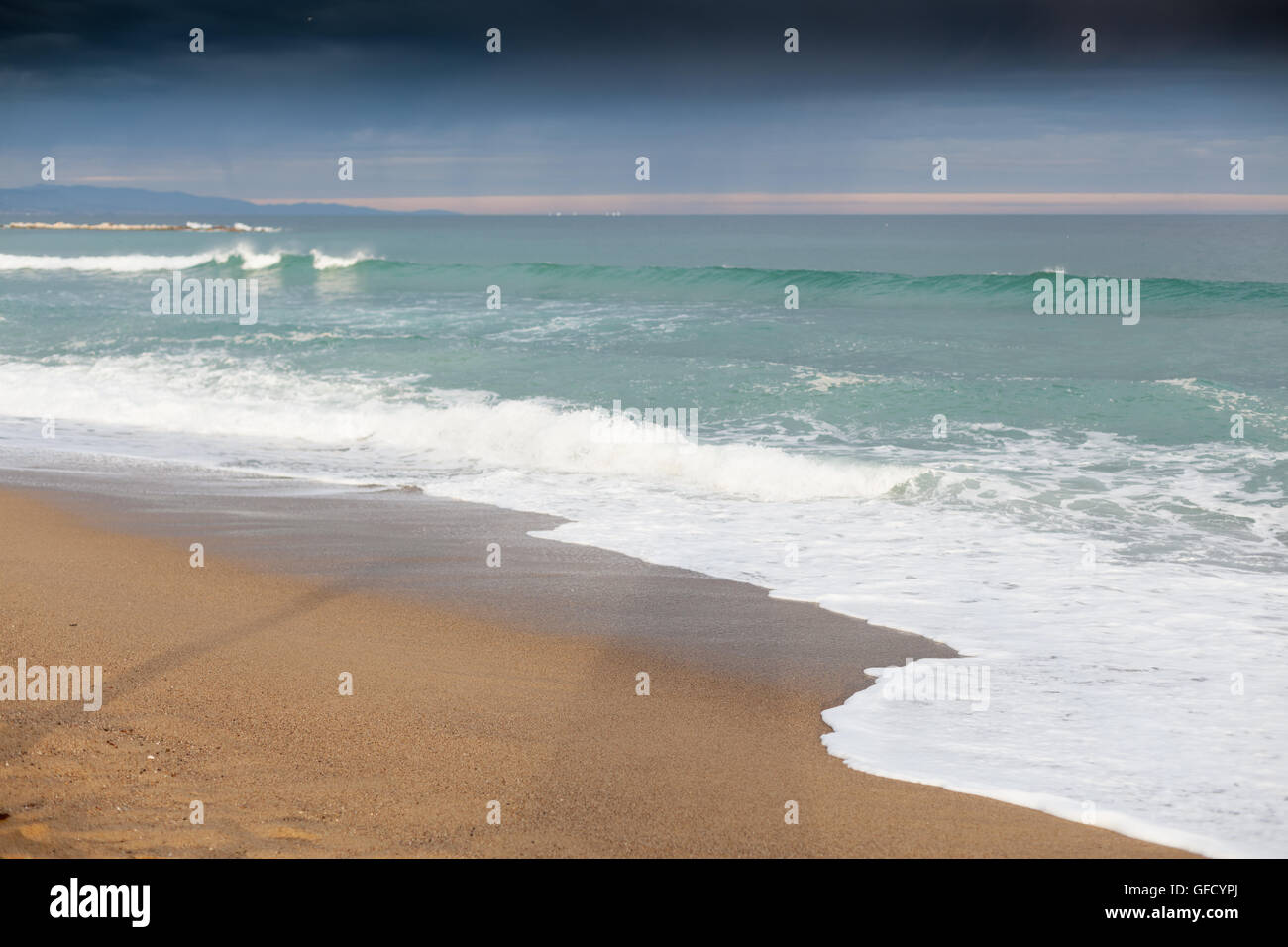 Marée basse sur la plage, Barcelone, Catalogne, image Spaincolor, canon 5DmkII Banque D'Images