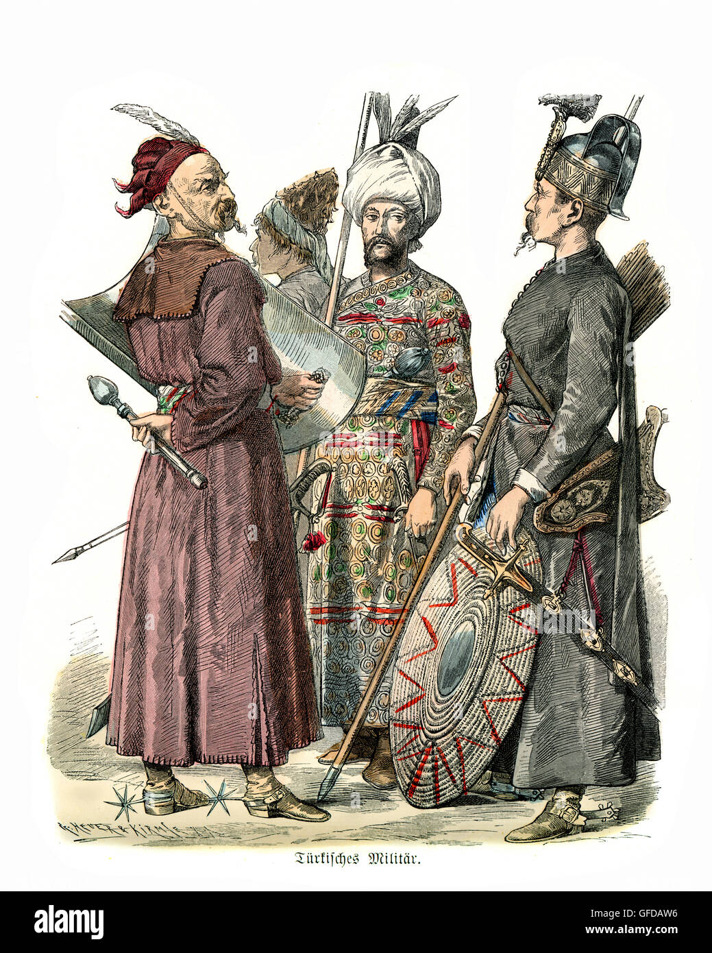Les uniformes militaires de la Turquie Ottomane 17e et 18e siècle Banque D'Images