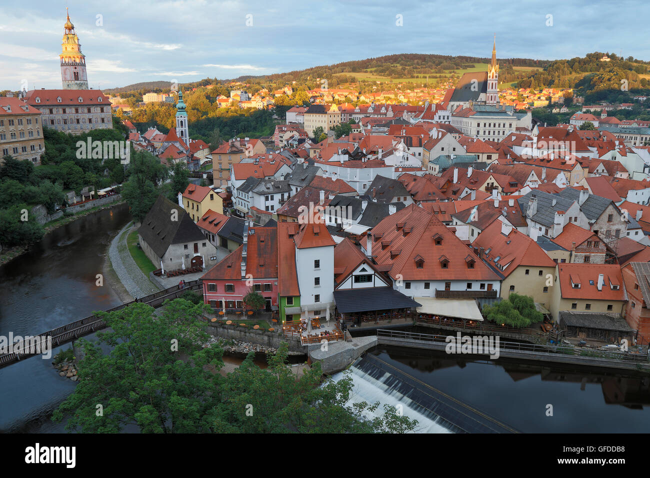 Cesky Krumlov, au crépuscule, en Bohême du Sud, République Tchèque Banque D'Images