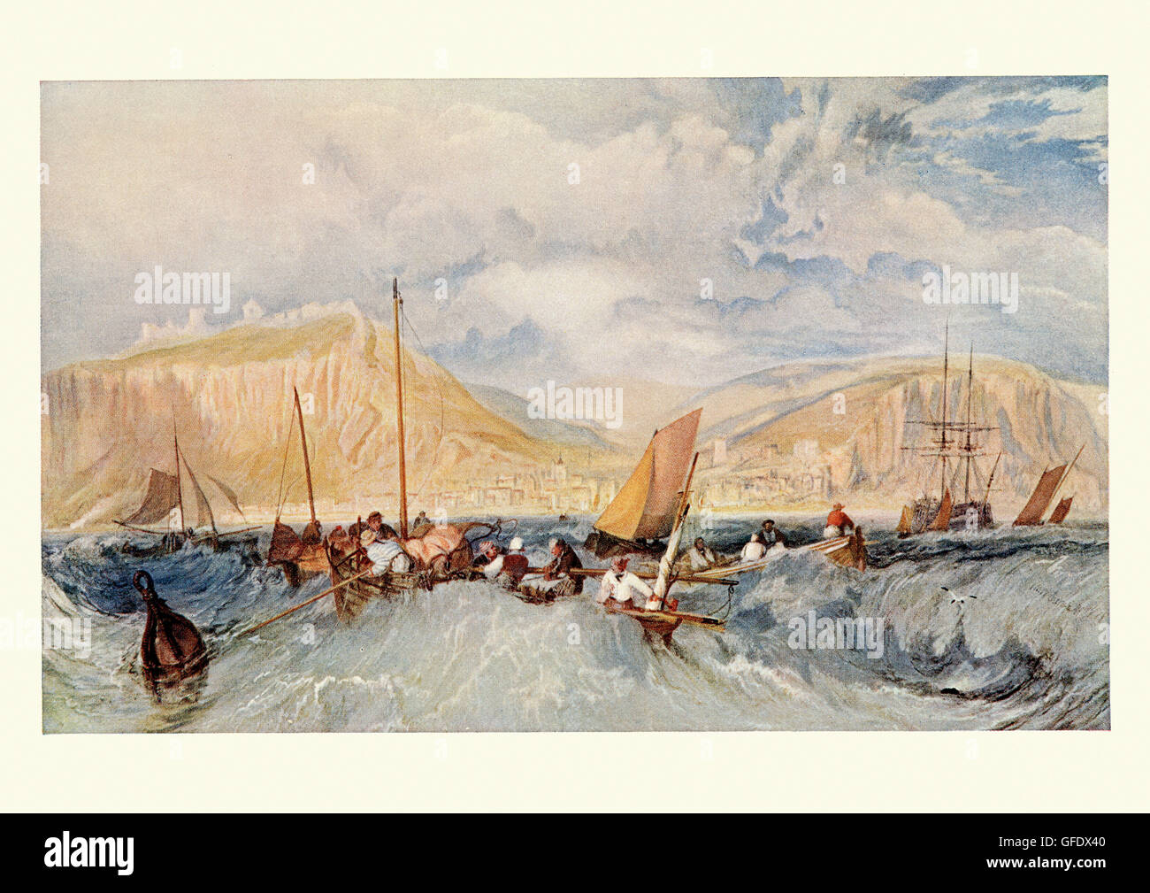 Hastings de la mer, après l'aquarelle de J M W Turner. 1818 Banque D'Images