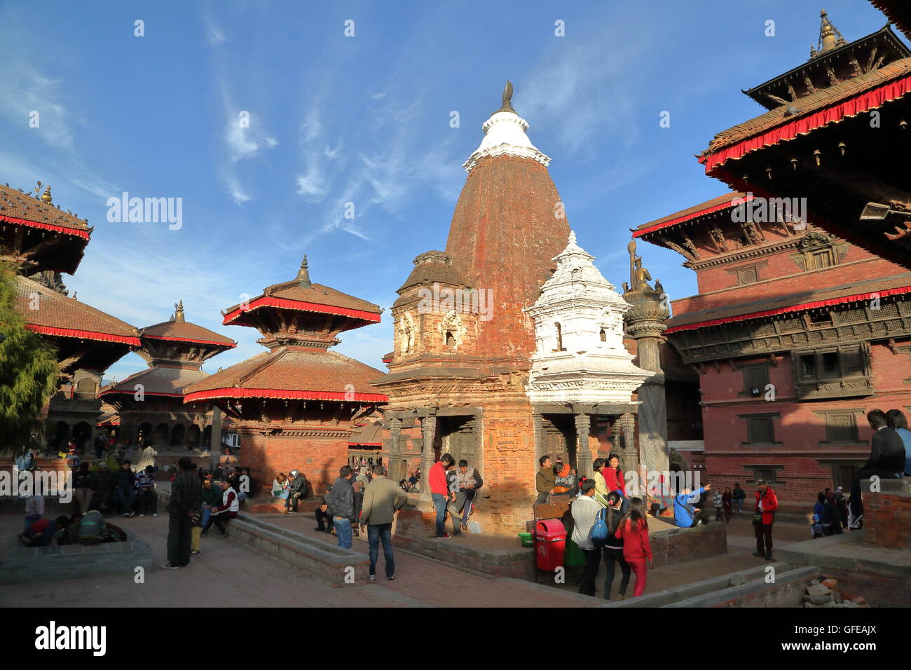 Les temples de Durbar Square au coucher du soleil, Patan, Népal Banque D'Images