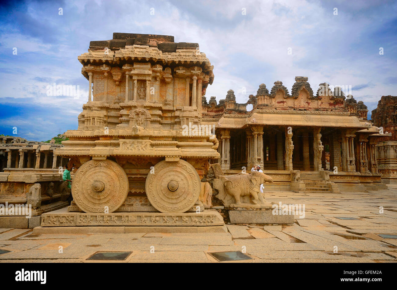 Char, Pierre Vitthala Temple complexe, Hampi, Karnataka, Inde Banque D'Images