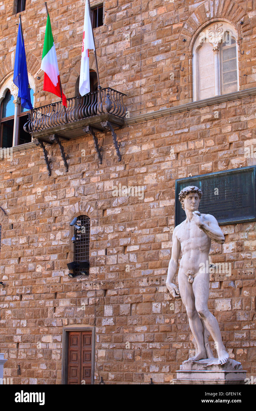 Vue sur le David de Michel-Ange à Florence, Toscane. Italie Banque D'Images