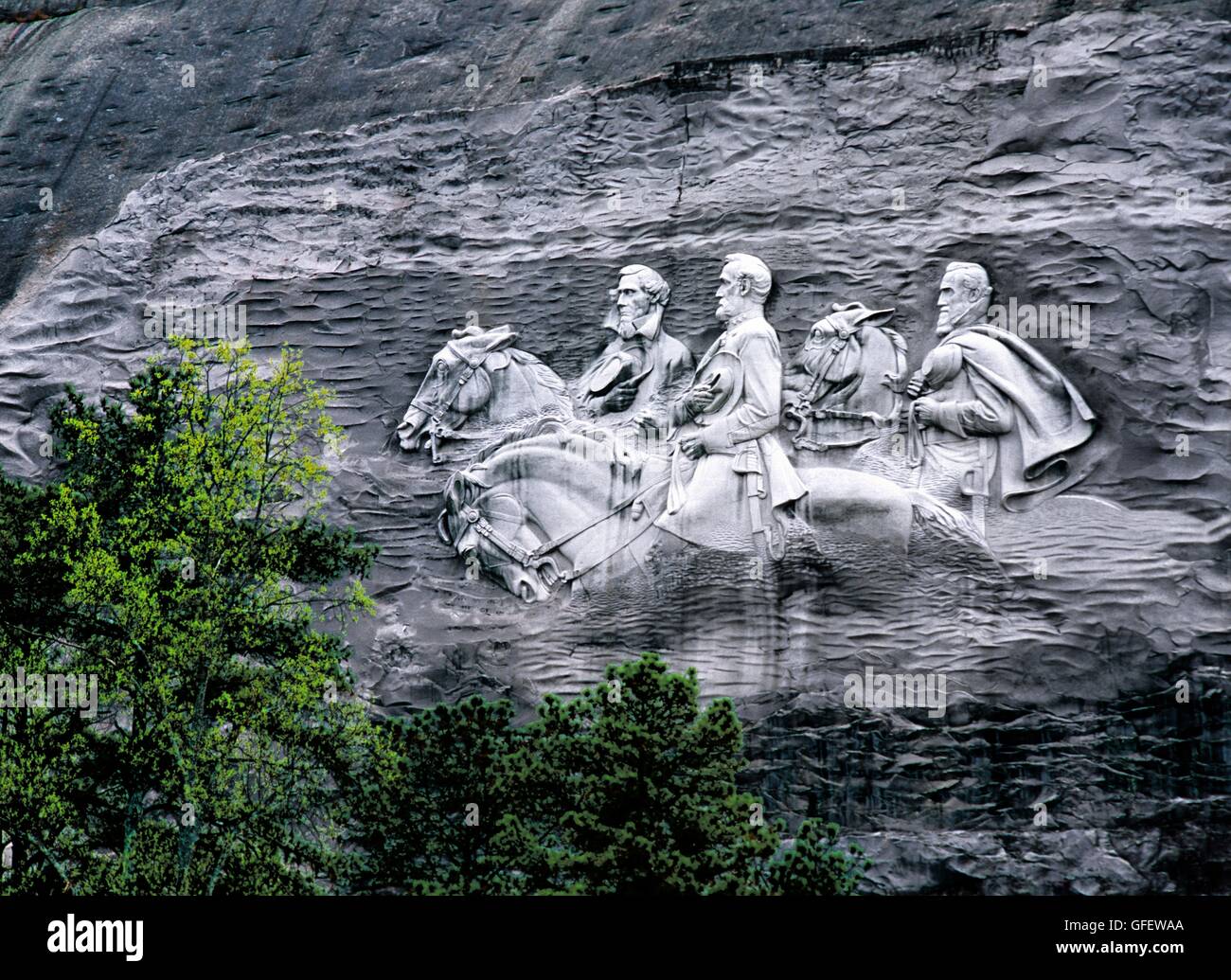 Dirigeants généraux confédérés Davis, Lee et Jackson. Roche Quartz la sculpture. Stone Mountain Park, Atlanta, Georgia, USA Banque D'Images