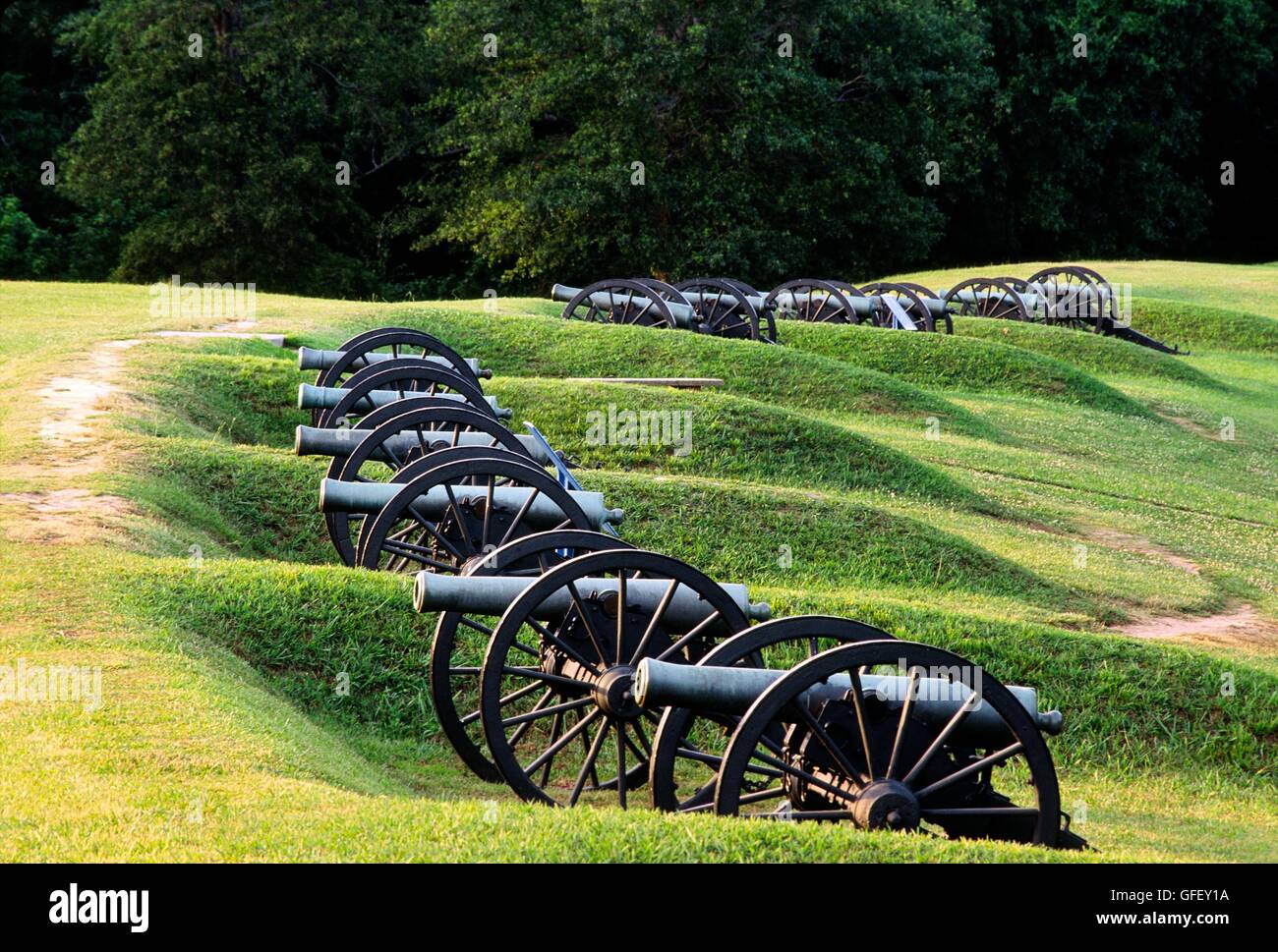 National Military Park à Vicksburg, Mississippi, USA. fortifications connu sous le nom de la batterie de golyer de bataille de la guerre civile. Banque D'Images